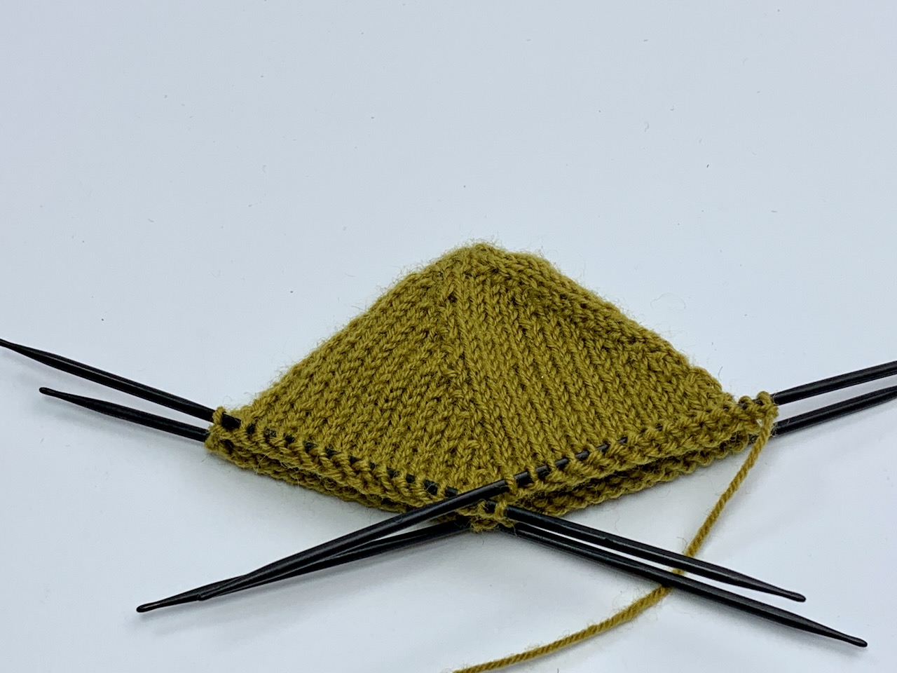 Die fertige Propellerspitze toe up mit 15 Maschen pro Viertel