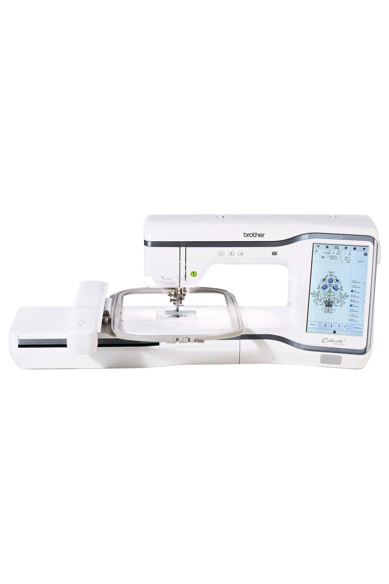 Brother Celeste Innov-is CX1E mit Stickrahmen und 10,1-Zoll-Touchscreen.