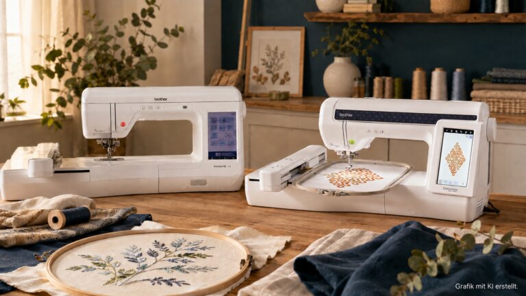 Brother Innov-is V3 und Brother Expedition BX1E in einem kreativen Stickatelier.